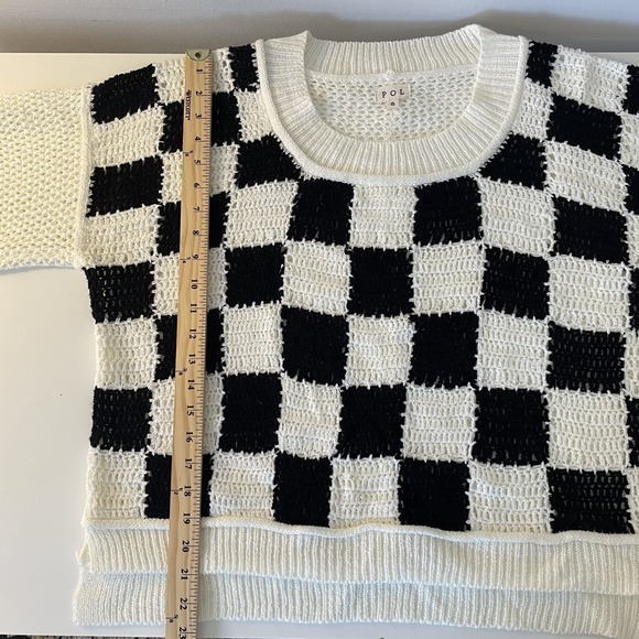 POL Crochet Knit Black White Checkered Sweater Size S Slouchy Boho Grunge Goth - Picture 10 of 10
